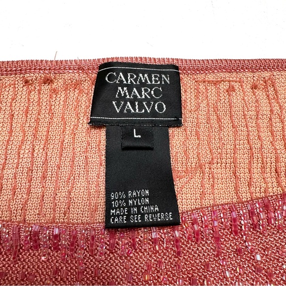 Carmen Marc Valvo Vintage Beaded Scoop Neck 3/4 Sleeve Shell Blouse Pink Large - Picture 2 of 8